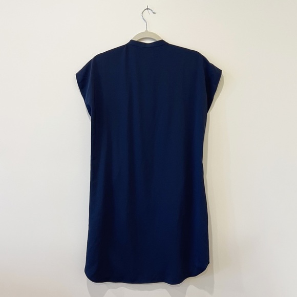 Vince Popover Shift Tunic Hi Low Mini Dress Cap Sleeves Navy Blue S - Picture 3 of 6